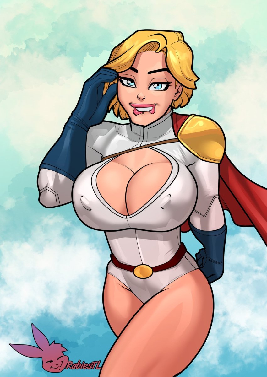 1girls bare_legs bare_thighs big_breasts biting_lip blonde_hair blue_eyes clothed clothing color dc dc_comics female female_focus female_only hi_res large_breasts light-skinned_female light_skin looking_at_viewer mikewolf420 nipples_visible_through_clothing power_girl rabies-t-lagomorph short_hair solo solo_female superheroine superman_(series) tagme thick_thighs