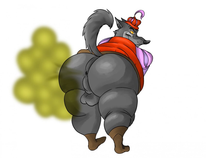 anthro anus ass balls big_butt canid canine canis clothed clothing disney fart fart_cloud fart_fetish gassy genitals hi_res looking_back male mammal medieval_clothing obese obese_anthro obese_male overweight overweight_anthro overweight_male partially_clothed perineum presenting presenting_anus presenting_hindquarters raised_tail robin_hood_(disney) sheriff_of_nottingham smelly solo sunflower_fox tail thick_thighs wolf