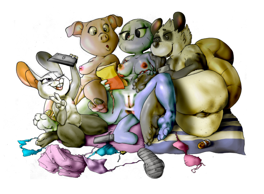 2018 3_toes 4_fingers almonds_(artist) anthro anus blue_fur bra breasts buckteeth cartoon_network clothing crossover digital_media_(artwork) disney dot_eyes eyelashes feline female flat_chest flat_chested fur gesture green_eyes grey_fur group hi_res judy_hopps kneeling lagomorph large_breasts light_skin lying mammal marsupial mature_female mother muscular navel nicole_watterson nipples nude on_back on_side one_eye_closed open_mouth opossum panties parent pig poppy_opossum poppy_opossum_(character) porcine purple_eyes pussy rabbit rosita_(sing) selfie simple_background sing_(movie) smile teeth the_amazing_world_of_gumball thick_tail toes v whiskers white_background white_fur wink zootopia