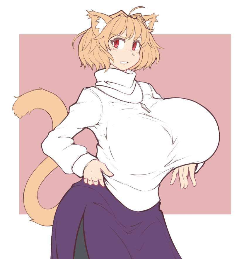 1girls ahoge alternate_breast_size alternate_version_available arcueid_brunestud big_breasts blonde_hair breasts breasts_bigger_than_head breasts_bigger_than_torso breasts_out cat_ears cat_girl cat_tail catgirl enormous_breasts female female_only giant_breasts gigantic_breasts huge_boobs huge_breasts hyper_breasts kittenboogers large_boobs large_breasts leggings massive_breasts melty_blood purple_skirt red_arcueid red_eyes short_hair skirt solo solo_female sweater tsukihime tsukihime_(remake) type-moon vampire vampire_girl