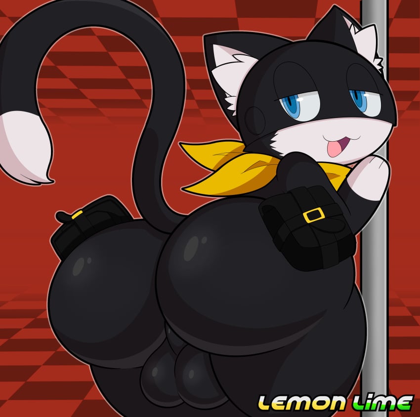 1boy 2024 absurd_res anthro ass atlus backsack balls bandana big_ass big_balls big_butt biped black_body black_fur blue_eyes cat_tail digital_drawing_(artwork) digital_media_(artwork) domestic_cat felid feline felis femboy fur genitals half-closed_eyes hi_res huge_ass huge_butt kerchief large_ass lemonlime male male_only mammal markings mask megami_tensei megami_tensei_persona morgana_(persona) multicolored_body narrowed_eyes persona persona_(series) persona_5 pole presenting presenting_hindquarters sega smile solo tail thick_thighs tuxedo_cat two_tone_body white_body white_fur