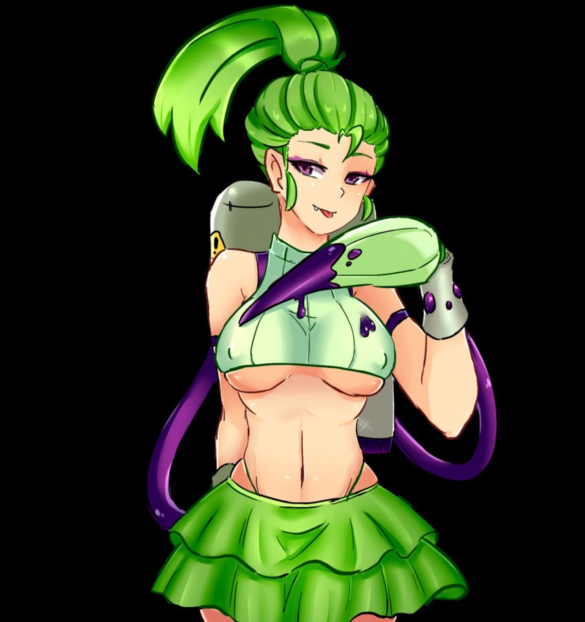 1girls female green_hair human humanized nipple nipple_bulge nipples_visible_through_clothing panties plants_vs_zombies pokra_(pvz) ponytail purple_eyes royaluyenruby skirt string_panties thighs tight_clothing tight_fit underboob