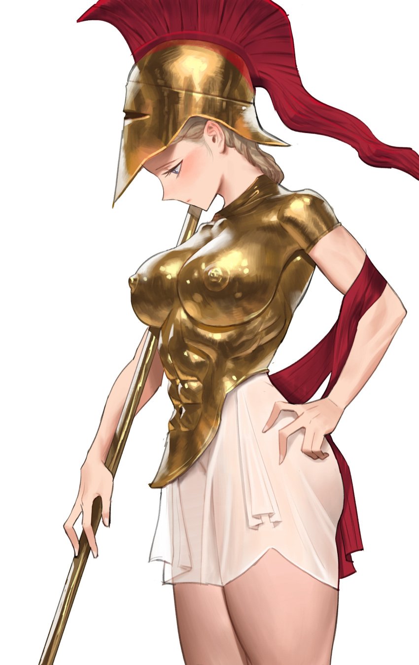 1female 1girl 2d abs armored_female bosom bronze bronze_armor greek_clothes greek_female helmet large_breasts oc wonbin_lee