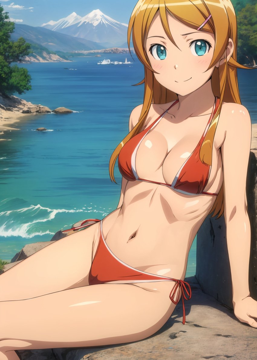 1girls 2d ai_generated aqua_eyes athletic athletic_female bare_shoulders belly big_ass bikini bikini_bottom bikini_top blonde_hair blue_eyes cameltoe chest curvy curvy_figure cute cute_face detailed eyelashes eyeshadow female female_only fit fit_female focus hair_ornament high_quality kirino_kosaka kousaka_kyousuke legs light-skinned_female light_skin lips lipstick long_hair looking_at_viewer makeup mascara mature medium_breasts midriff naked navel nero100 ore_no_imouto_ga_konna_ni_kawaii_wake_ga_nai pale-skinned_female pale_skin petite petite_body posing seductive seductive_look sling_bikini stable_diffusion tagme thighs young younger_female