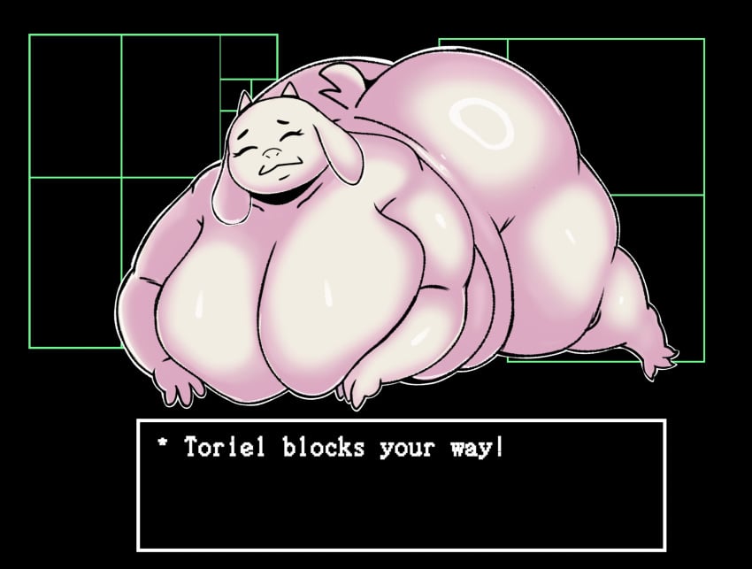 2024 anthro ass belly big_belly big_breasts big_butt boss_monster_(undertale) bovid breasts caprine closed_eyes digital_media_(artwork) english_text female fur goat hi_res mammal mature_female obese overweight overweight_female simple_background smile solo text thick_thighs toriel undertale undertale_(series) weight_gain weirdocat white_body white_fur