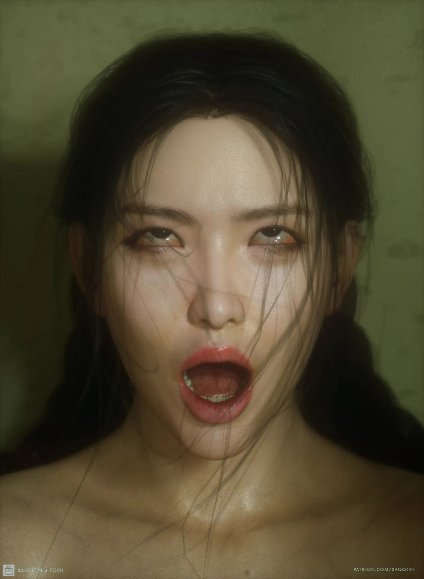 1boy 1girls asian black_hair blue_eyes braided_twintails chinese cute eyelashes eyeliner female hazel_eyes hitomi_(xaqq) korean male milf pale-skinned_female pilfer_the_milf pink_lipstick seductive_eyes seductive_look seductive_mouth twintails xaqq