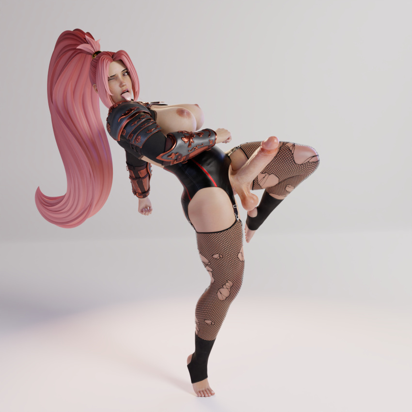 3d armor big_penis bra female futa_only futanari large_breasts penis qb_nuts solo thick_penis thick_thighs torn_pantyhose