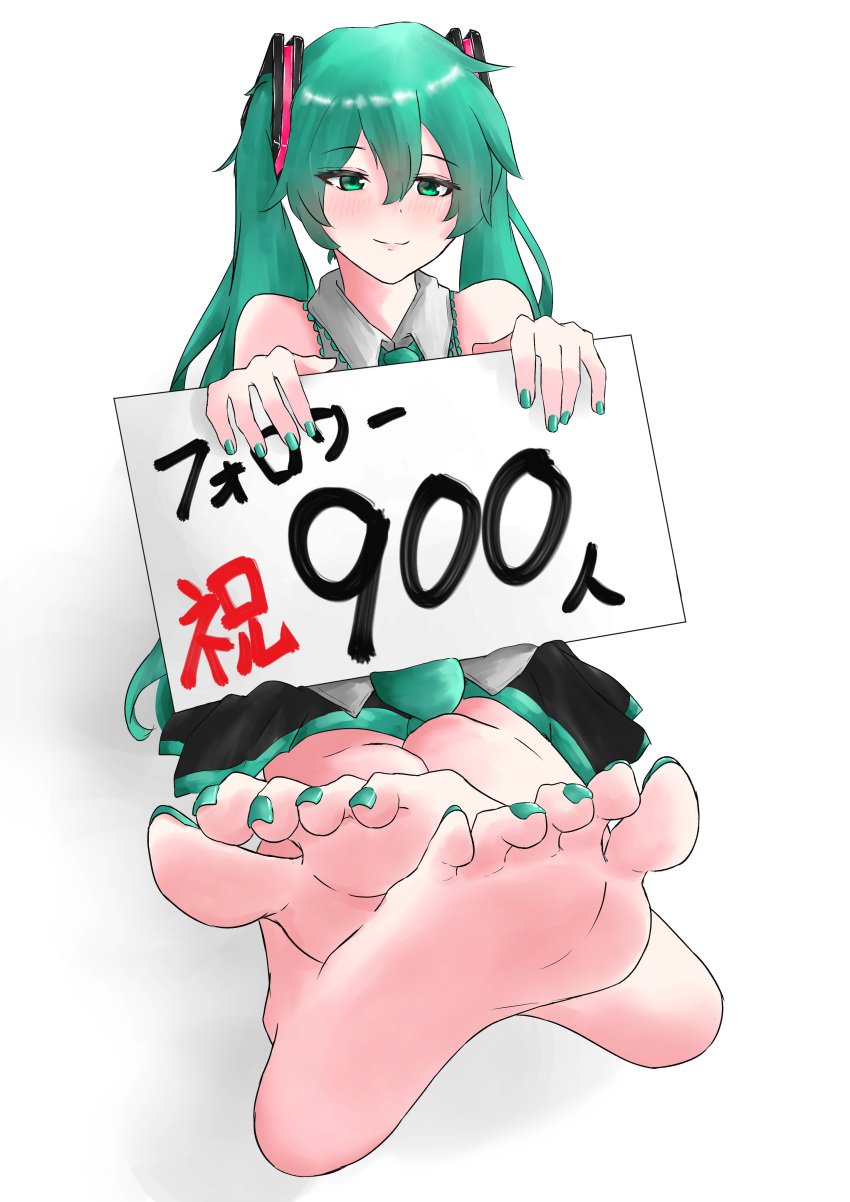 barefoot crossed_legs feet foot_fetish green_eyes hatsune_miku sei_(artist) sign