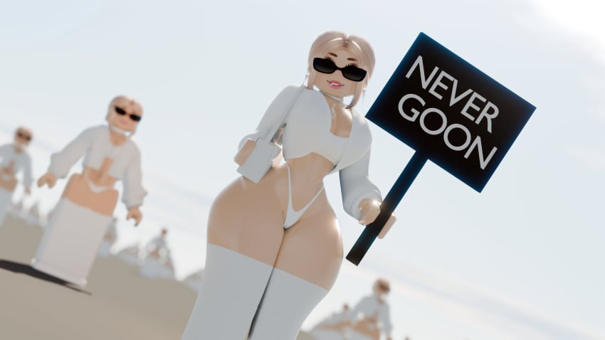 3d big_breasts bimbo blonde_hair breasts cleavage female female_focus female_only holding_sign hourglass_figure multiple_girls oc original_character roblox robloxian short_hair sign sunglasses thick_thighs thighhighs thighs vepho3dx wide_hips