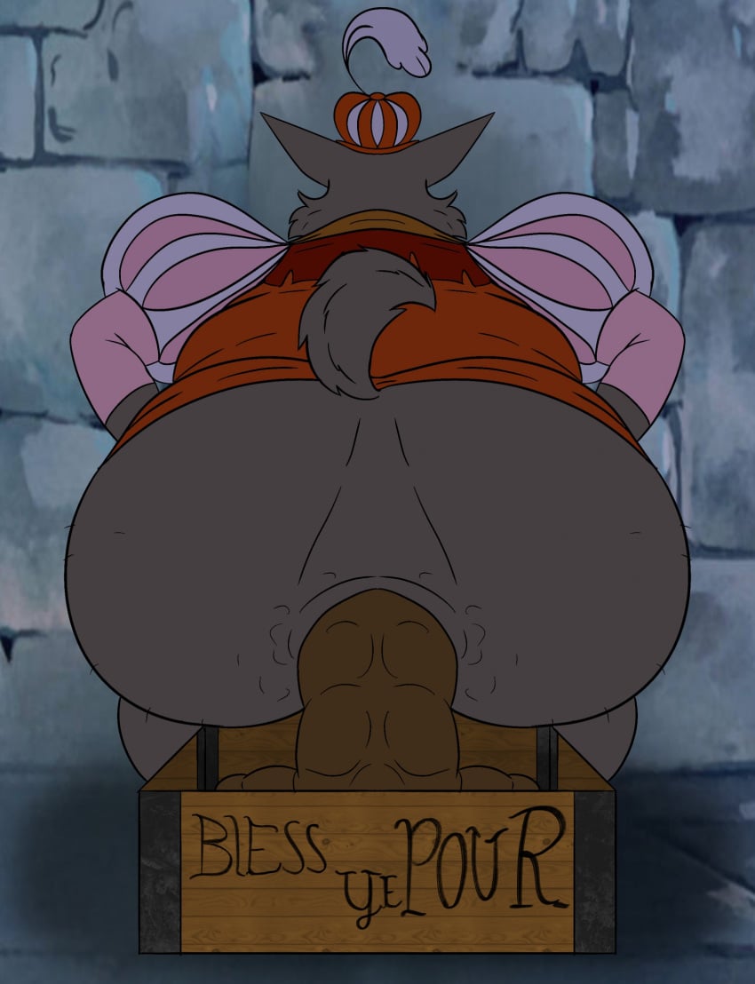 anthro anus ass big_butt butt_focus canid canine canis clothing disney feces feces_on_ground feces_pile hi_res male mammal medieval_clothing obese obese_anthro obese_male overweight overweight_anthro overweight_male raised_tail robin_hood_(disney) scat sheriff_of_nottingham smelly solo sunflower_fox tail wall_(structure) wolf