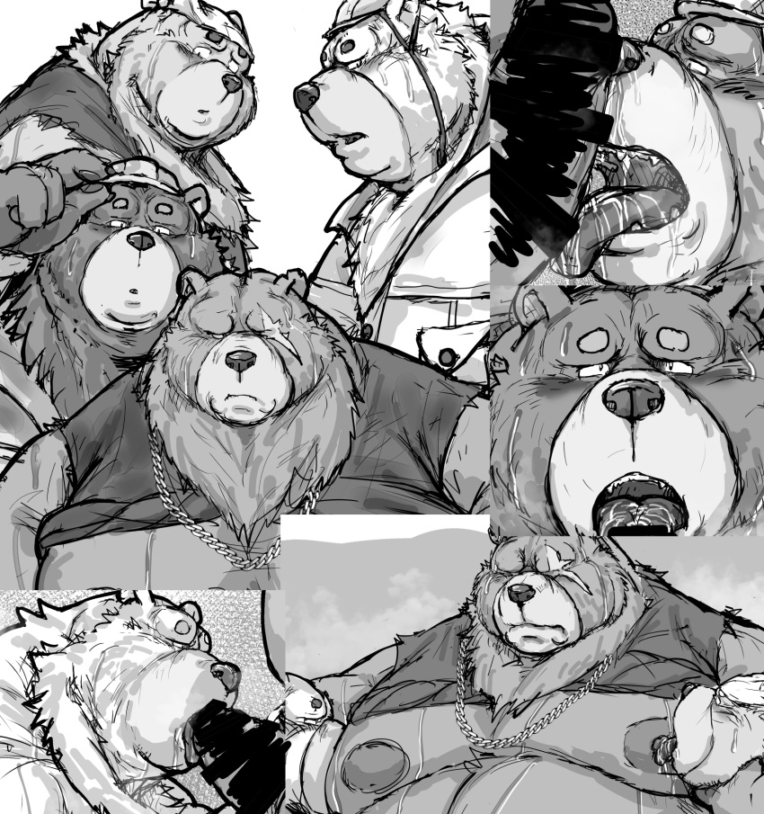 2024 anthro armor bear belly ben_bigger big_belly blush censored erection genitals hard_hat headgear helmet hi_res kemono kotobuki licking male male/male male_only mammal mihoyo moobs nipples open_mouth oral overweight overweight_male penile penis penis_lick scar sex tongue zenless_zone_zero