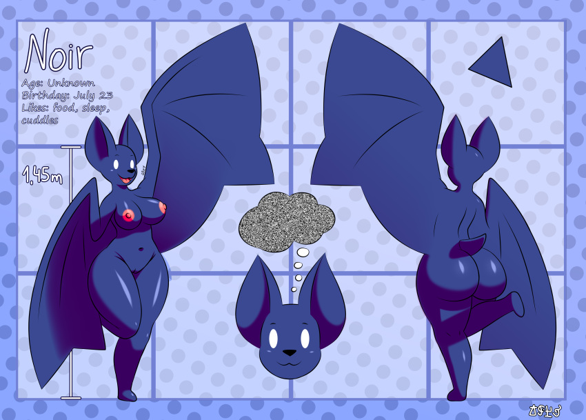 2024 absurd_res anthro ass bat bat_(cave_story) big_breasts big_butt biped blue_body breasts cave_story digital_drawing_(artwork) digital_media_(artwork) dot_eyes enemy english_text fan_character female genitals hi_res jose-497 looking_at_viewer mammal membrane_(anatomy) membranous_wings model_sheet navel nipples noir_(jose-497) nude nude_female open_mouth pussy reference_image short_stack signature simple_background smile solo standing tail text thick_thighs wide_hips wings