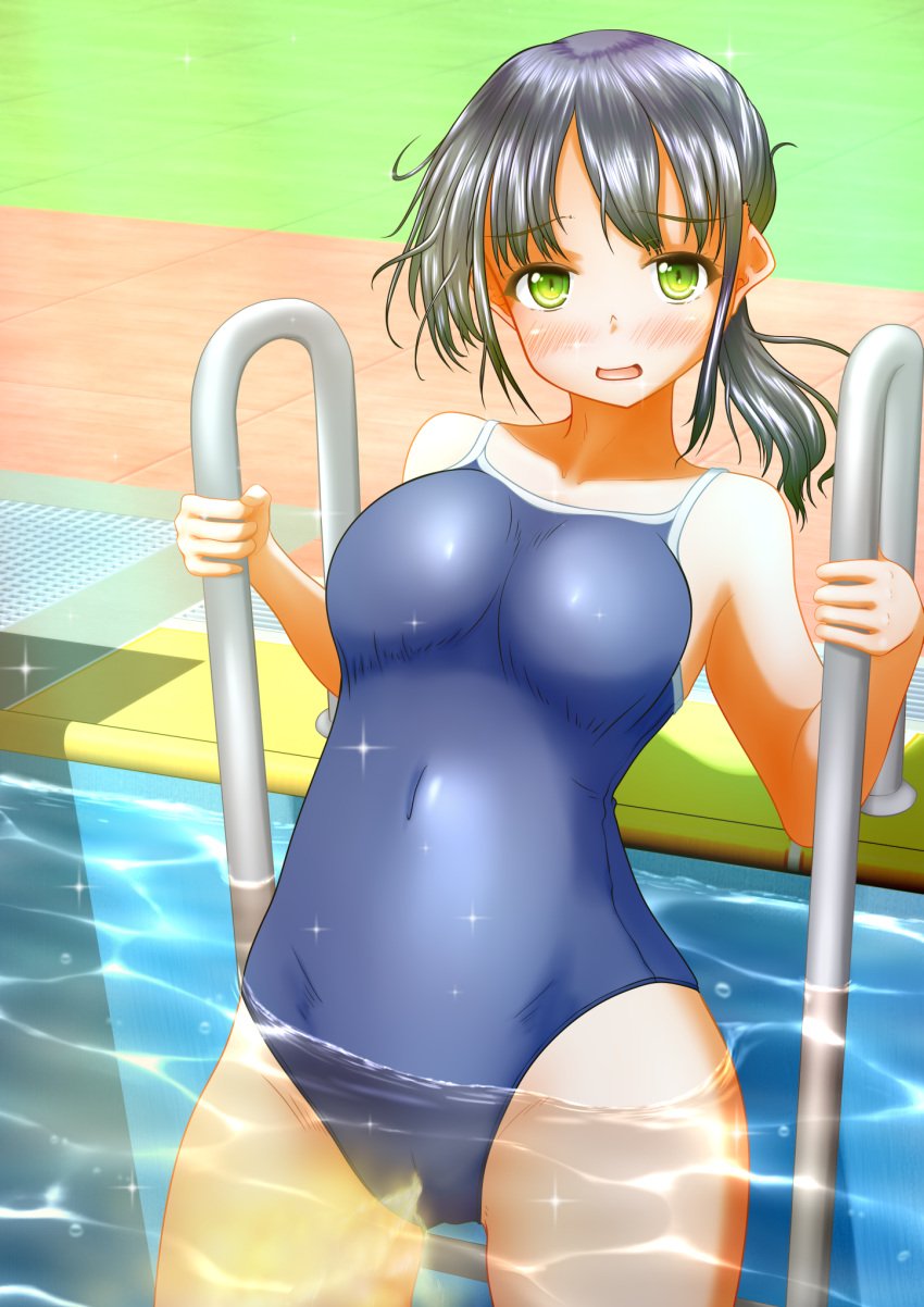 blush blushing_at_viewer nervous nervous_expression nervous_smile one-piece_swimsuit original original_character peeing peeing_in_swimsuit peeing_in_water peeing_self peeing_underwater pullpull15 smiling_at_viewer sukumizu swimming_pool swimsuit swimwear urinating urinating_female urination urine urine_stream wetting wetting_self