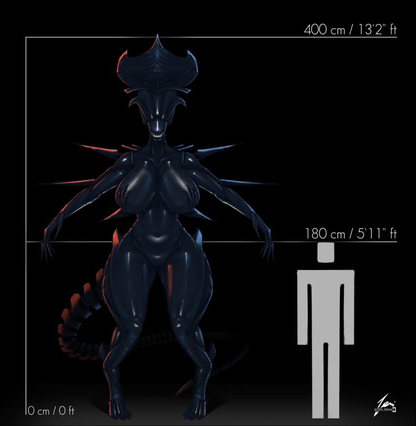 1boy 1girls alien alien/human alien_(franchise) alien_girl big_breasts huge_breasts humanoid milf size_difference smaller_male taller_female taller_girl xenomorph xenomorph_queen zen_draws zenfry