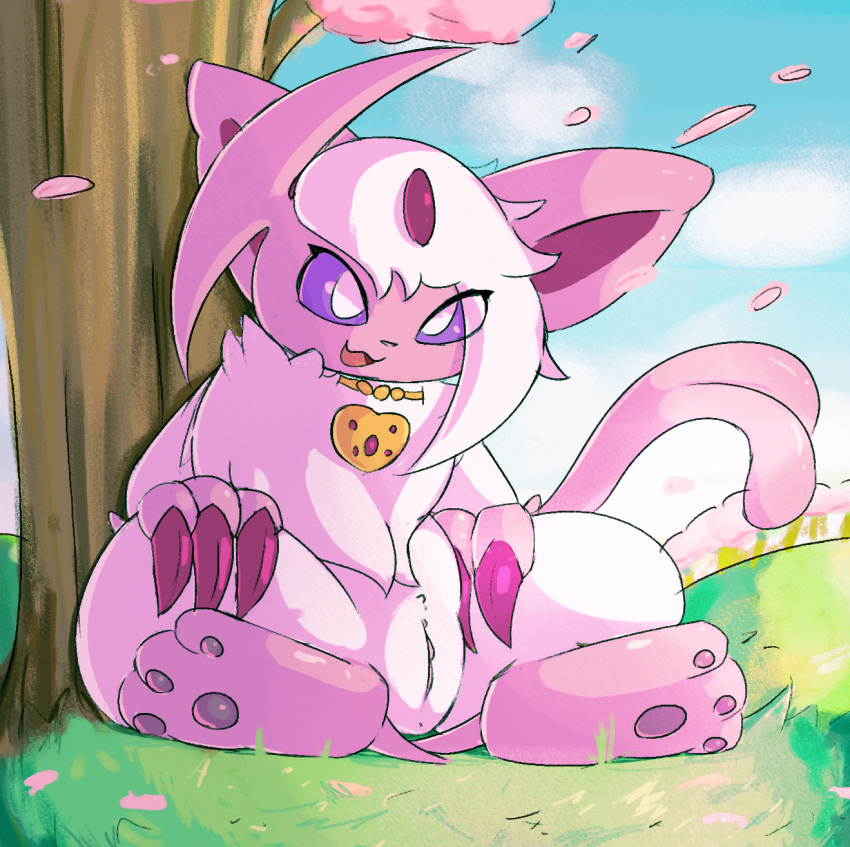 2024 absol anna_(livingfox66) eeveelution espeon feral feral_only fur gem generation_2_pokemon generation_3_pokemon genitals hair hi_res hybrid lodetail multicolored_body multicolored_fur nintendo pokemon pokemon_(species) purple_body purple_ears purple_eyes purple_fur purple_scelera purple_tail pussy solo spread_legs spreading tail two_tone_body two_tone_fur white_body white_eyes white_fur white_hair