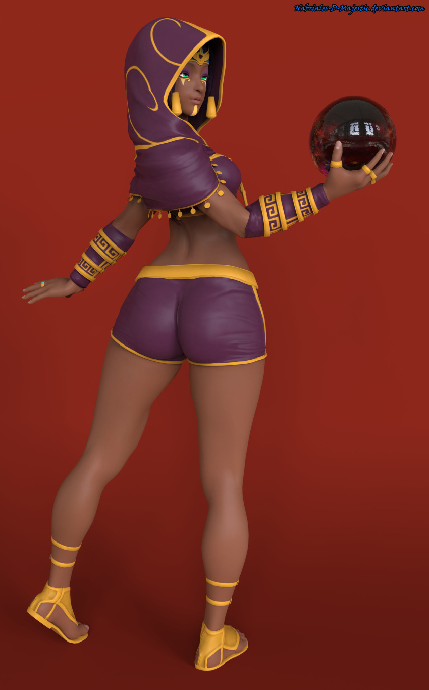 1girls 3d ass breasts butt_crack capcom crystal_ball curvy dark-skinned_female dark_skin egyptian female green_eyes hips hoodie legs menat purple_hair solo street_fighter street_fighter_v tanned tanned_skin the_majestic thighs wide_hips