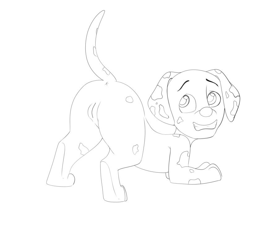 anus ass_up black_and_white canine cub dalmatian female feral looking_back mammal marshall_(paw_patrol) monochrome paw_patrol pussy raised_tail rear_view rule_63 smile spots unknown_(disambiguation)