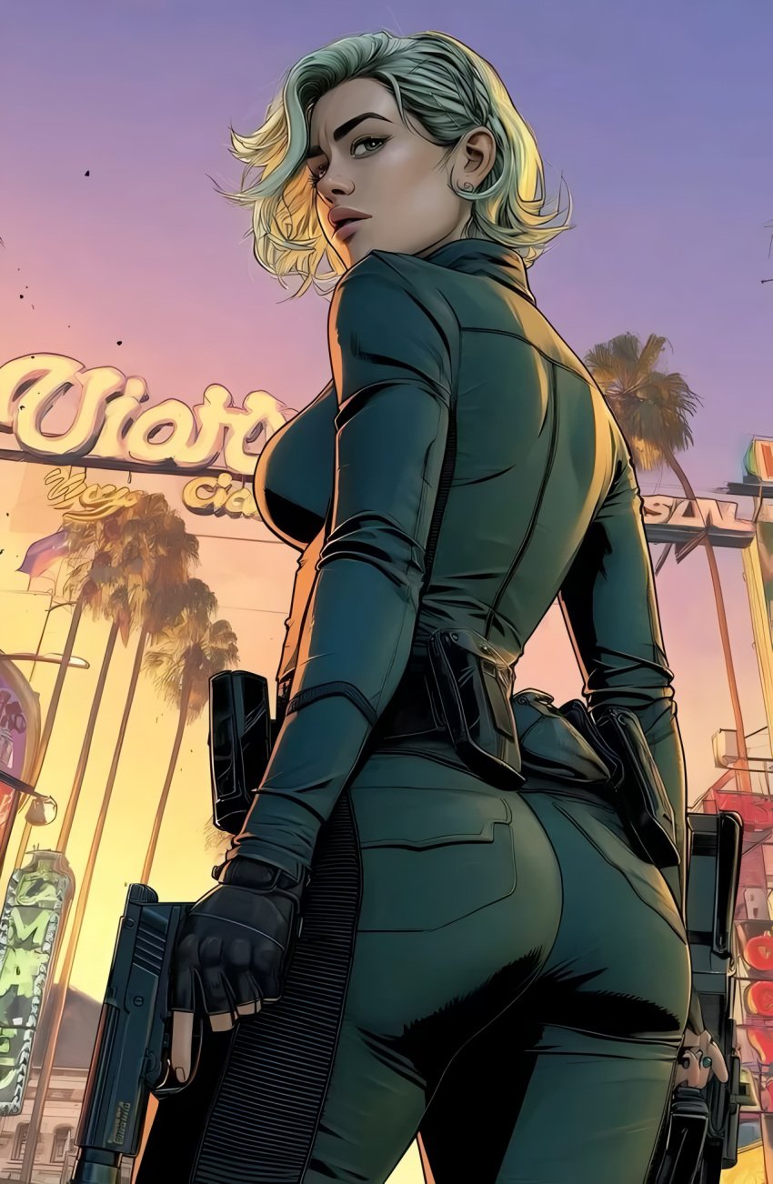2d 2d_(artwork) ai_generated ass ass_focus black_widow_(marvel) clothed clothed_female clothing florence_pugh huge_ass looking_back marvel marvel_cinematic_universe thunderbolts yelena_belova