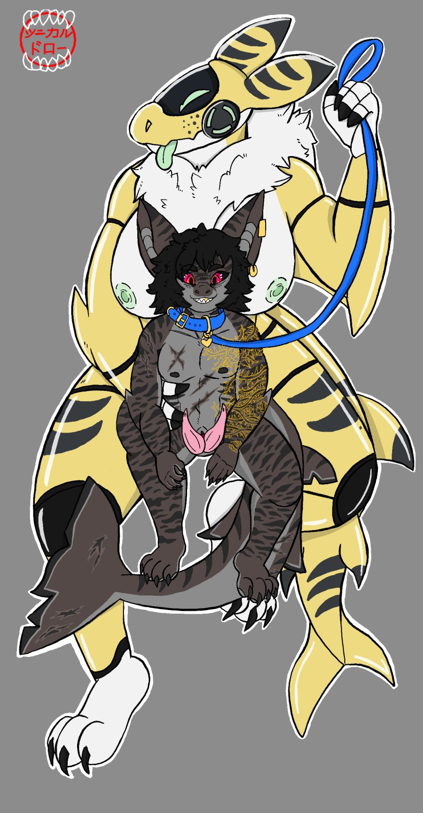 absurd_res anthro bondage collar cynical_draws duo female fish hi_res male male/female marine petplay roleplay shark synth_(disambiguation)