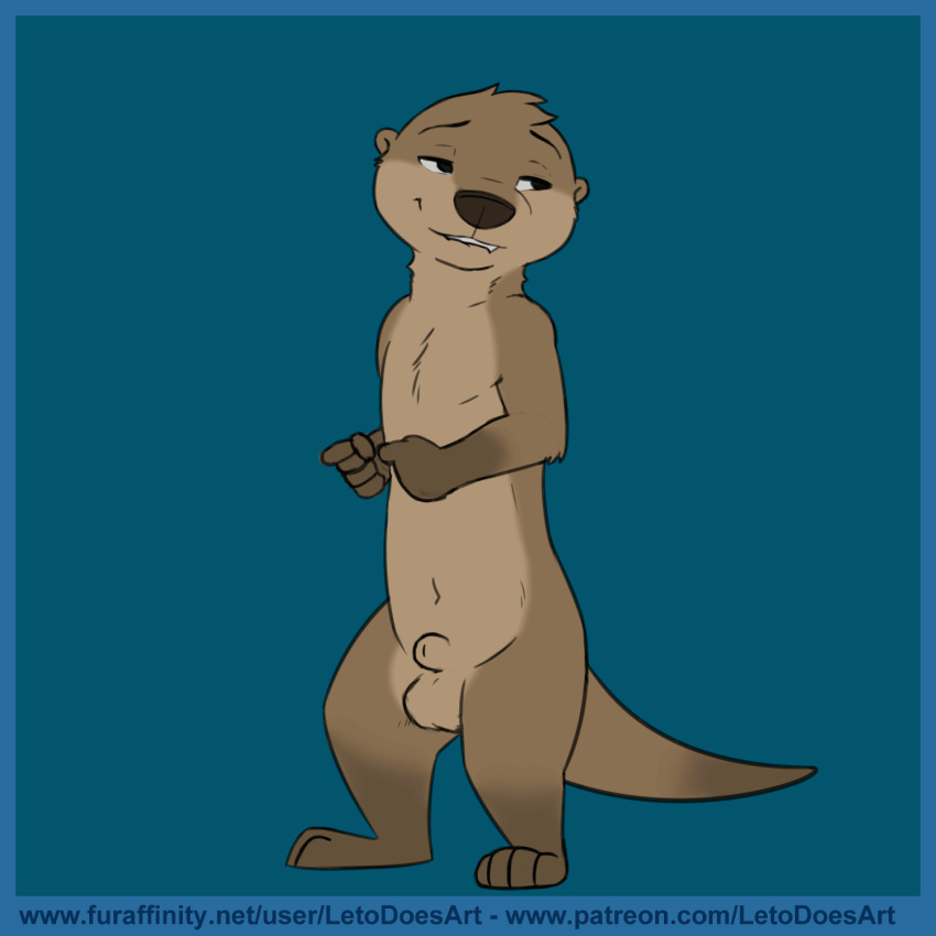 5_fingers air_humping animal_genitalia animated arin_(letodoesart) balls biting_lip brown_fur fur letodoesart male male_only mammal mustelid navel otter sheath solo