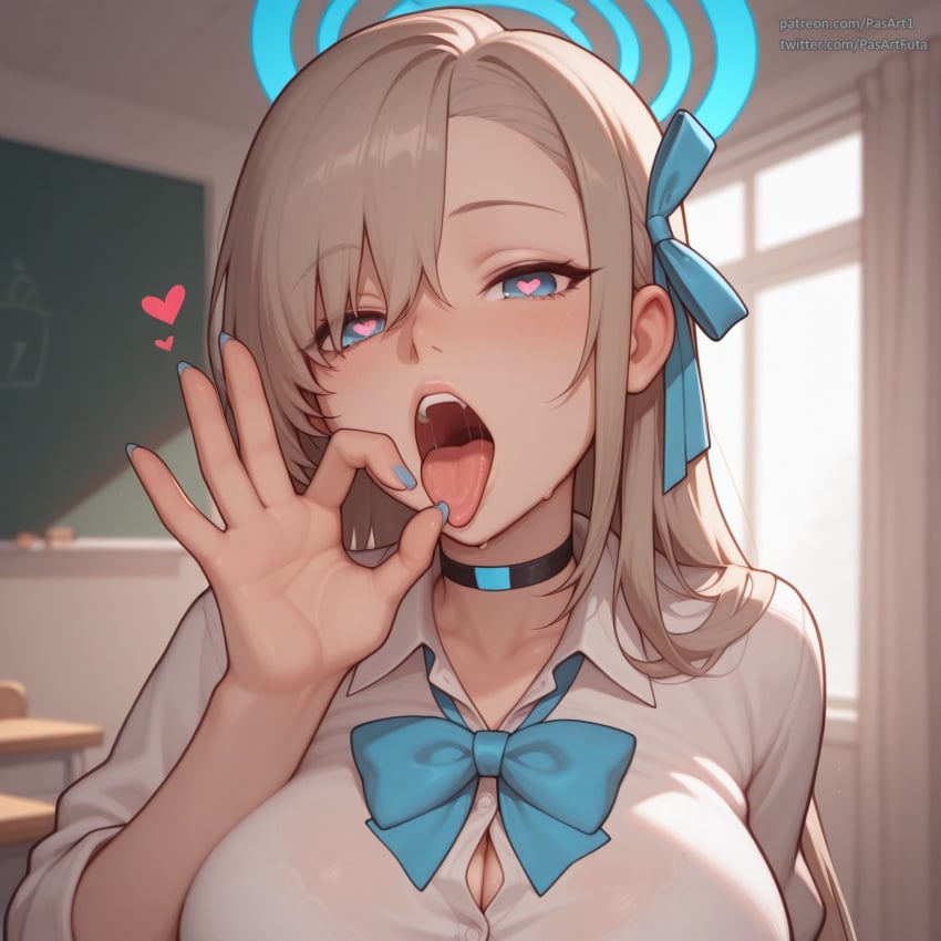 1girls ai_generated asuna_(blue_archive) asuna_(school_uniform)_(blue_archive) blue_archive fellatio female_focus heart-shaped_pupils looking_at_viewer pasart school_uniform solo