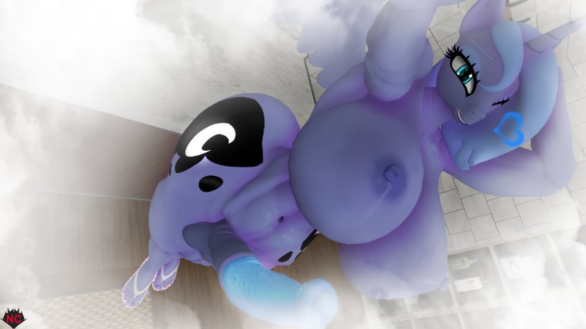 16:9 3d_(artwork) 4k absurd_res alicorn animal_genitalia animal_penis anthro areola balls big_breasts biped blue_body breasts detailed_background digital_media_(artwork) equid equine equine_genitalia equine_penis eyelashes feathered_wings feathers friendship_is_magic futanari genitals hair hasbro hi_res horn huge_breasts inside intersex mammal my_little_pony mythological_creature mythological_equine mythology naughty_cube nipples nude penis princess_luna_(mlp) pupils smile solo standing thick_thighs three-quarter_view widescreen wings