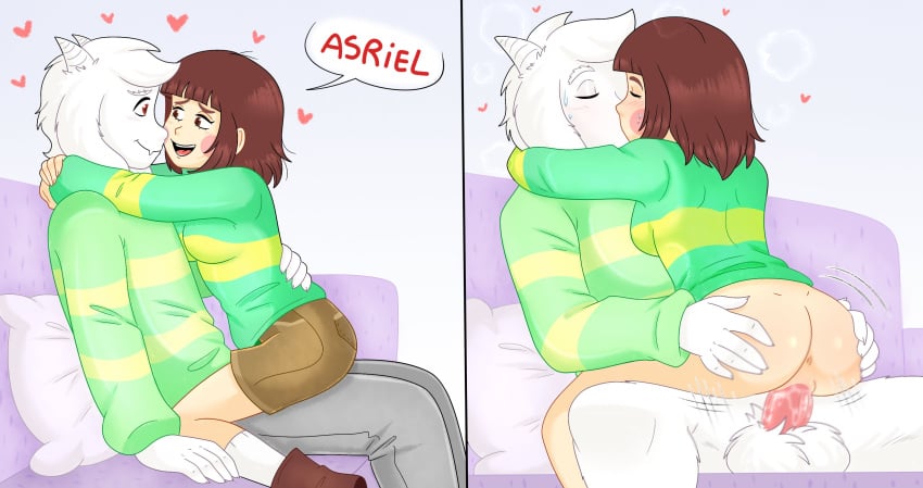 asriel_dreemurr chara juicy_pussy kiss_on_lips penis rainy_(artist) romantic_couple