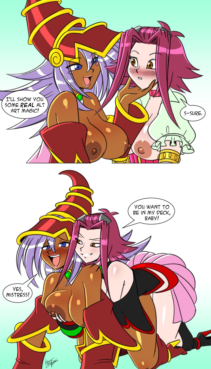 aeolus06 akiza_izinski black_magician_girl dark_magician_girl izayoi_aki yu-gi-oh! yu-gi-oh!_5d&#039;s yuri