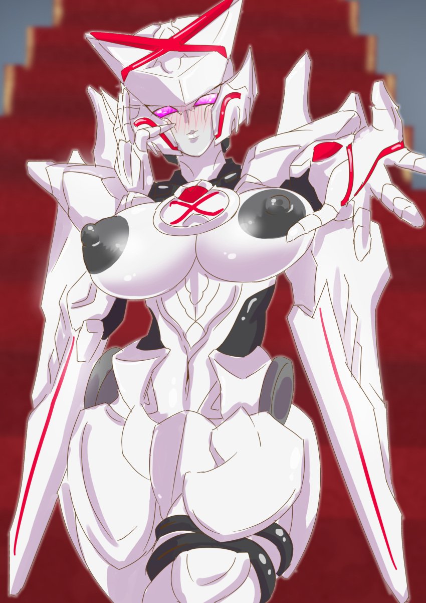 a.k.o.t. absurdres black_nipples blush colored_nipples female helmet highres mecha nipples no.1_sentai_gozyuger no_humans purple_eyes queen_tegajune robot solo solo_focus super_sentai tegajune tokusatsu