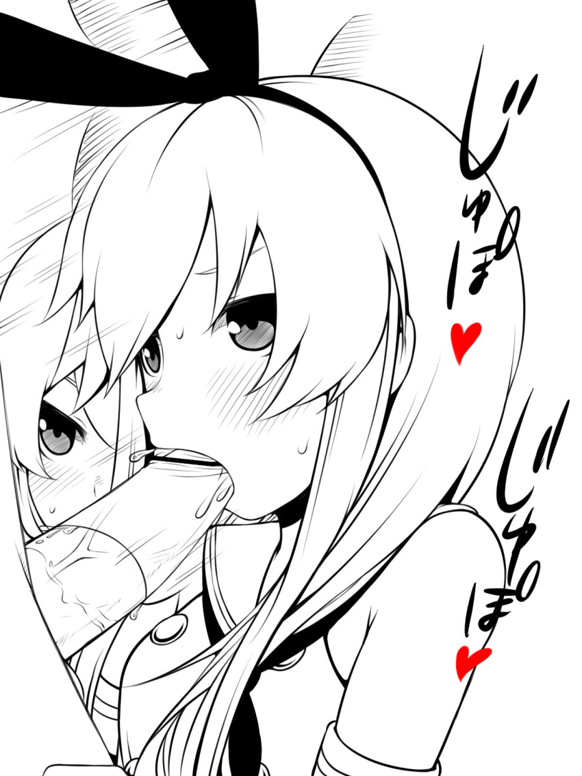 black_and_white blush fellatio female kantai_collection lantana male monochrome oral penis shimakaze_(kantai_collection) straight