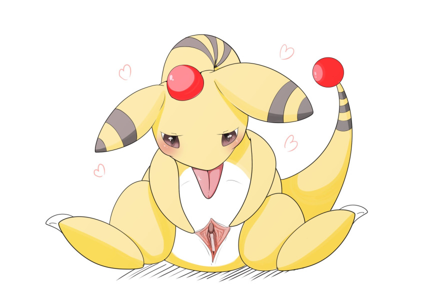 ampharos blush female feral heart nintendo pok&eacute;mon_(species) pokemon pokemon_(species) pussy simple_background spread_pussy spreading tongue tongue_out video_games