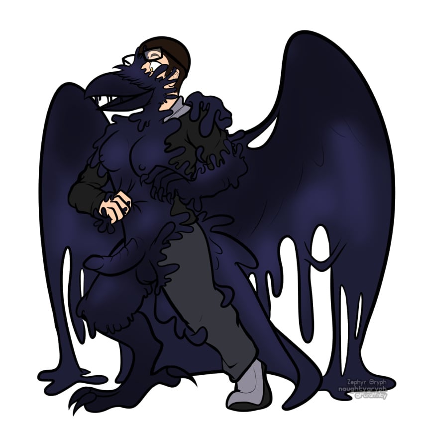 1boy 1futa 2018 anthro avian balls beak bird black_feathers breast_expansion breasts claws clothed clothing corvid crow dripping erect_nipples erection eyewear feathers forced furry futa_only futanari gender_transformation glasses goo_dripping hair hi_res human humanoid_penis intersex invalid_tag large_penis legwear male male_only male_to_futa mammal medium_breasts naughtygryph nipples nude open_mouth penis simple_background solo surprise talons toe_claws toes transformation