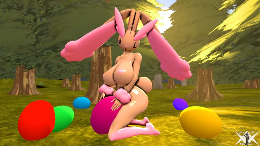 1girls 3d alternate_color anthro areolae ass big_ass big_breasts black_sclera breasts day digital_media_(artwork) easter egg feet female female_only forest furry half-closed_eyes hi_res holidays kneeling knightashshadowborne knightsfm lagomorph large_breasts long_ears looking_at_viewer lopunny mammal nintendo nipples nude one_eye_closed outdoors outside pokémon_(species) pokemon pokemon_(species) pokemon_dppt red_eyes shiny_pokemon signature sky smile solo source_filmmaker sunshine tail text toes video_games watermark wink