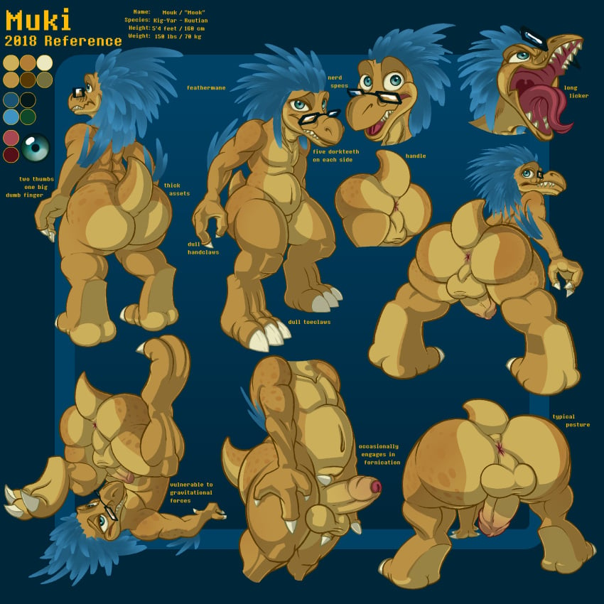 2018 alien anus ass backsack balls claws english_text erection feathers halo_(series) highres humanoid_penis kig-yar kiggy looking_at_viewer looking_back male male_only model_sheet mukihyena nude open_mouth penis presenting simple_background solo spreading standing teeth text thick_thighs tongue uncut voluptuous wide_hips