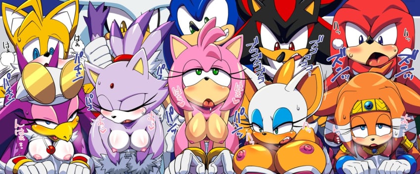 5boys 5girls amy_rose ass avian bangle bat big_breasts big_butt bird blaze_the_cat boots bracelet breasts canine casual clothing echidna exposed_torso female footwear fox from_behind gloves group group_sex handwear hedgehog huge_breasts japanese_text jewelry knuckles_the_echidna looking_pleasured male mammal monotreme mostly_nude nipples open_mouth pleasure_face rouge_the_bat sega shadow_the_hedgehog silver_the_hedgehog small_breasts sonic_(series) sonic_riders sonic_the_hedgehog sonic_the_hedgehog_(series) straight tail tail_grab tails team_sonic text tikal_the_echidna tojyo tongue wave_the_swallow wide_hips wristwear