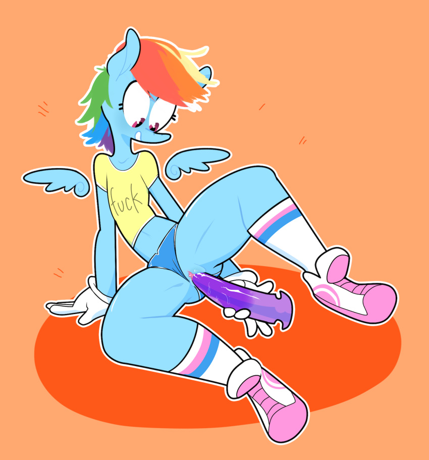 anthro clothed clothing dildo energyloop equine female footwear friendship_is_magic hi_res mammal masturbation my_little_pony panties panties_aside pegasus penetration pussy rainbow_dash_(mlp) sex_toy shoes smile solo spread_legs spreading straight_hair thick_thighs toying_self underwear underwear_aside vaginal_penetration wings