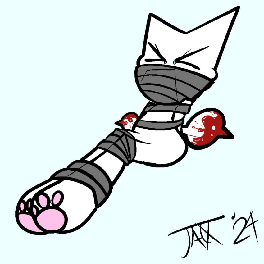 1:1 2000s_theme 2024 absurd_res ambiguous_gender ankles_tied anthro arms_tied blood blood_on_hand bodily_fluids bondage bound box_tie claws closed_eyes crt_effect digital_drawing_(artwork) digital_media_(artwork) felid feline female femtanyl forced gag hands_behind_back hi_res jacx_(artist) kidnapping knees_bent knees_up mammal pawpads screaming signature sitting solo tape tape_bondage tape_gag tears token_(femtanyl) toony