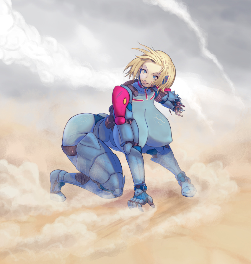 1girls ass blonde_hair blue_eyes breasts covered_nipples cyborg female_focus gavianart huge_ass huge_breasts missing_arm nipples short_hair suvi_the_cyborgess thick_thighs wide_hips