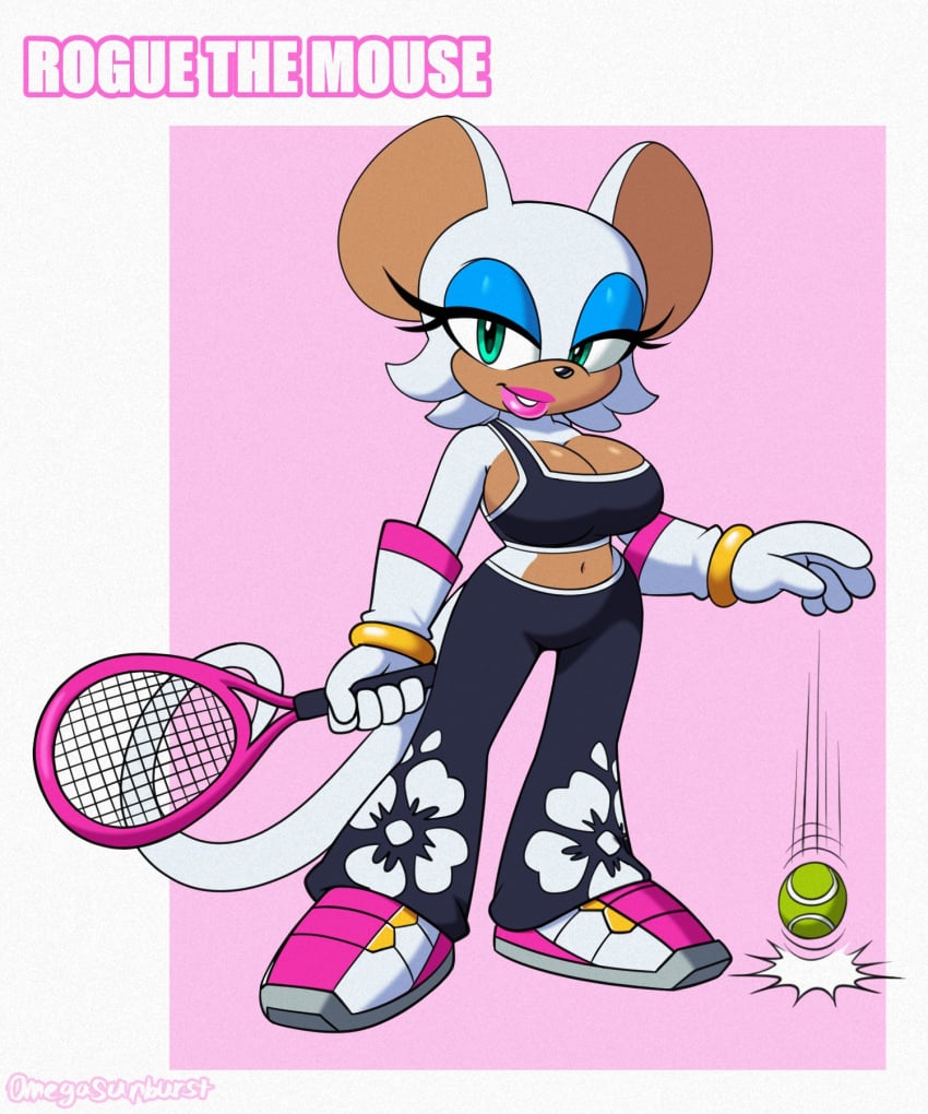 ball belly belly_button big_breasts breasts lips mcdonald's meme omegasunburst pants rouge_the_bat sega sonic_(series) sonic_adventure_2 sonic_the_hedgehog_(series) tennis tennis_ball tennis_racket