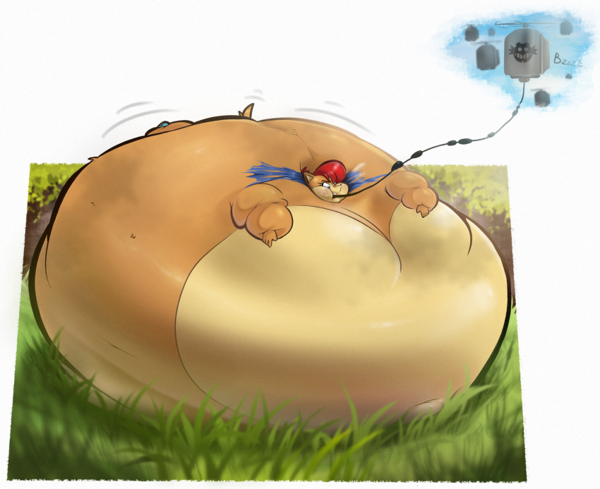 1girls big_belly concerned_look fat female_only hyper_belly inflation liquid_inflation obese_female ripped_clothing sally_acorn spherical_inflation water_inflation weight_gain