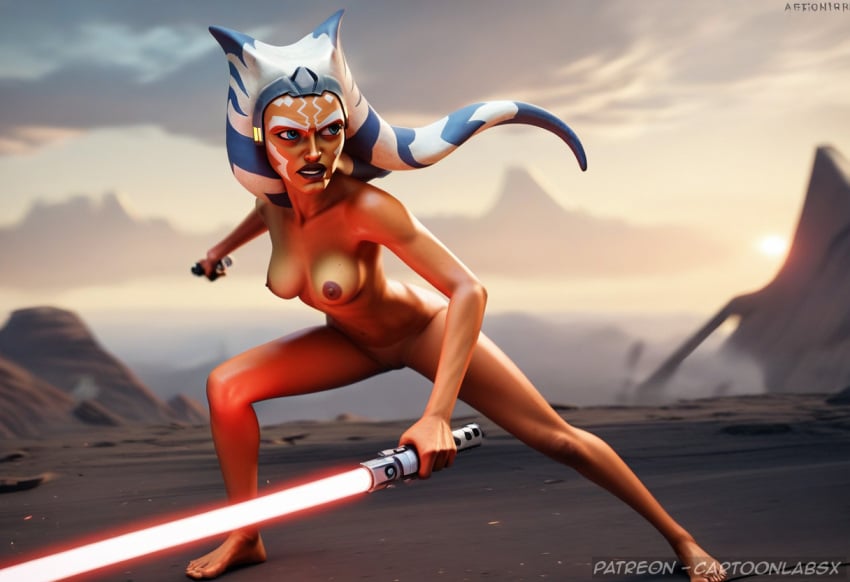 1girls 2d abs action_pose ahsoka_in_exile ahsoka_tano ahsoka_tano_(imperial) ai_generated alien alien_girl athletic athletic_female clone clone_wars fantasy female female_only motion_blur posing solo