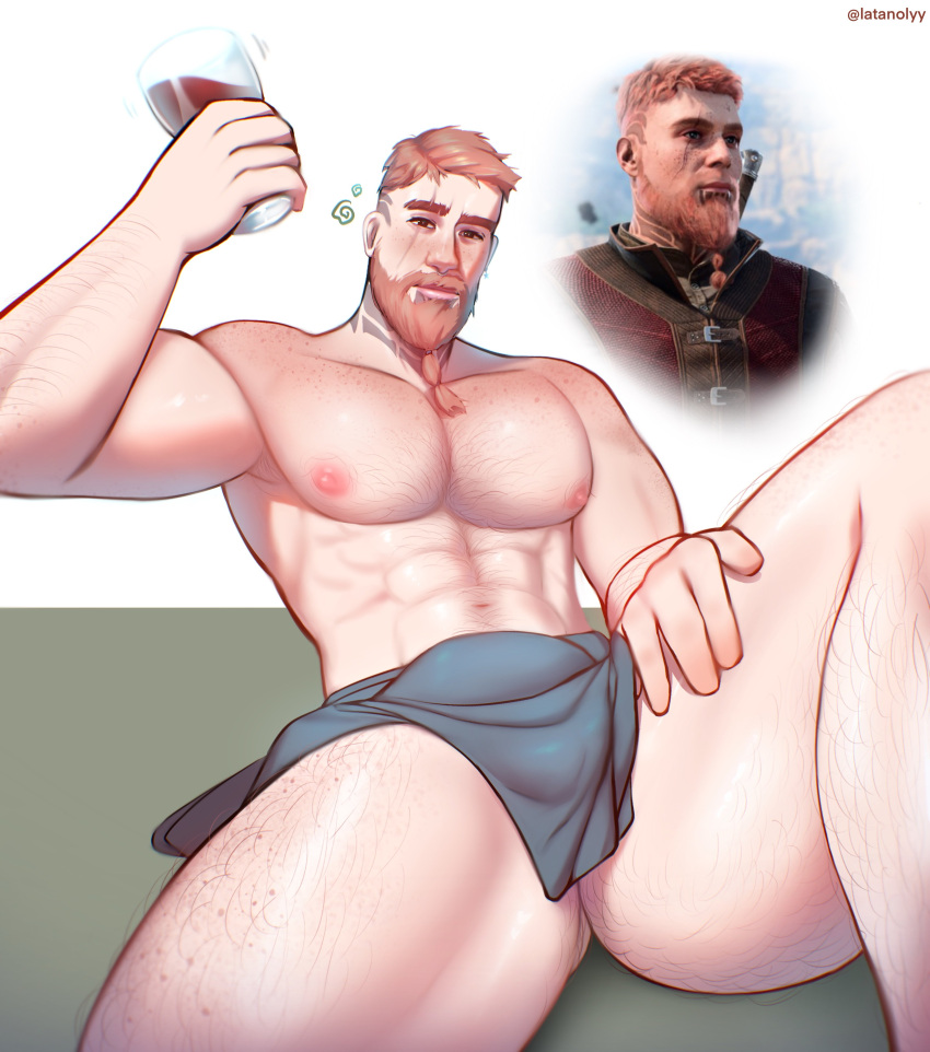 abs baldur's_gate_3 bara beard biceps big_bulge bulge latanolyy male male_nipples male_only manly muscular_male nipples pecs