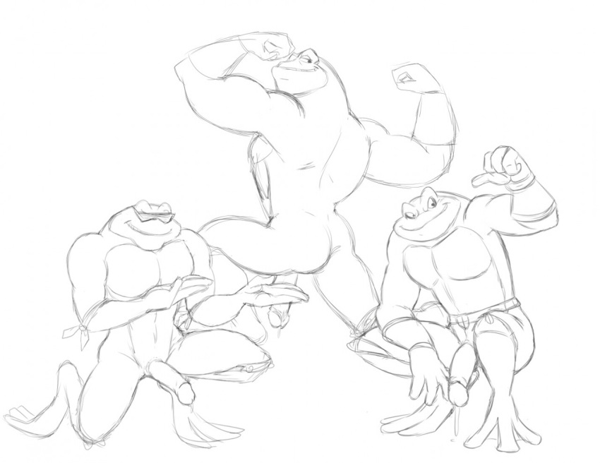 anthro battletoads eyewear group male male_only muscular muscular_male penis pimple_(battletoads) rash_(battletoads) sketch sunglasses thegreatmatsutzu video_games zitz_(battletoads)