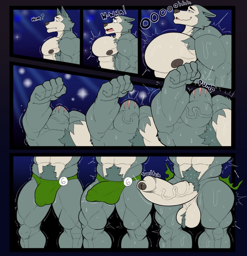 2024 abs anthro arcwuff areola balls balls_expansion barazoku beastars biceps big_balls big_muscles big_penis bodily_fluids body_size_growth bulge canid canine canis clothed clothed/nude clothing comic emanata english_text erection erection_under_clothing expansion eyebrows flexing foreskin frown fur gay genital_expansion genitals glans growth hi_res huge_balls huge_cock huge_muscles humanoid_genitalia humanoid_penis hyper hyper_balls hyper_genitalia hyper_muscles hyper_penis legoshi_(beastars) lens_flare male mammal manly motion_lines muscle_growth muscular muscular_anthro muscular_male narrowed_eyes navel nipples nude onomatopoeia pecs penis penis_expansion pubes quads saggy_balls scar size_transformation smile solo solo_male sound_effects speedo spotlight standing sweat swimwear text thick_arms thick_penis thick_thighs topless topless_anthro topless_male transformation tuft vein wardrobe_malfunction wolf