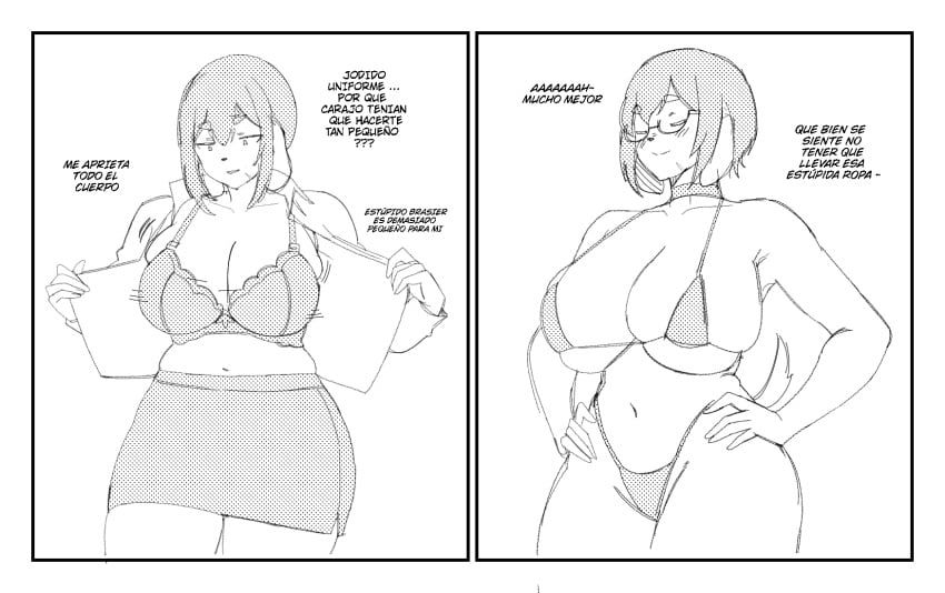 2_panel_comic anthro big_breasts jxzuke milf mochi_(jxzuke) skirt thick_thighs tight_bikini tight_clothing tight_underwear uncolored underwear undressing