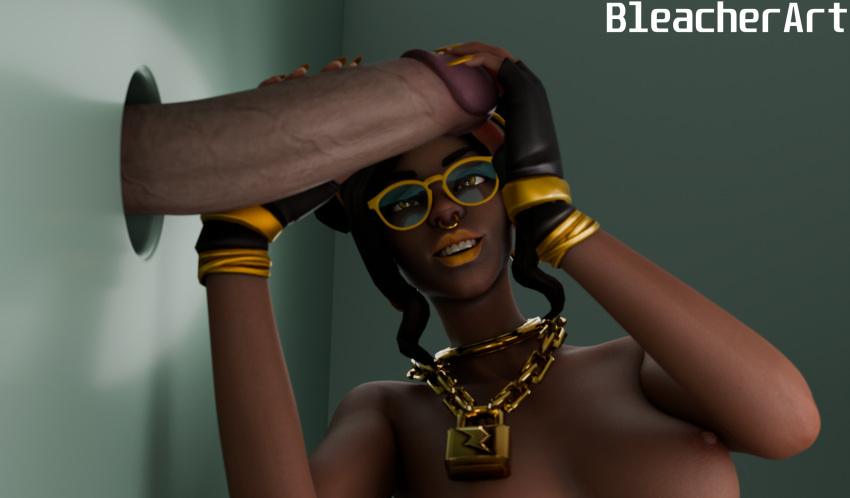 1boy 1girls 3d 3d_model 3d_render big_breasts big_penis bleacherart chain_necklace chains dark-skinned_female dark_skin dick female fortnite glasses glory_hole gold_(metal) imminent_fellatio imminent_interracial imminent_oral imminent_sex interracial interracial_sex light-skinned_male light_skin luxe luxe_(fortnite) male oral penis penis_awe penis_grab septum_piercing septum_ring video_game video_game_character