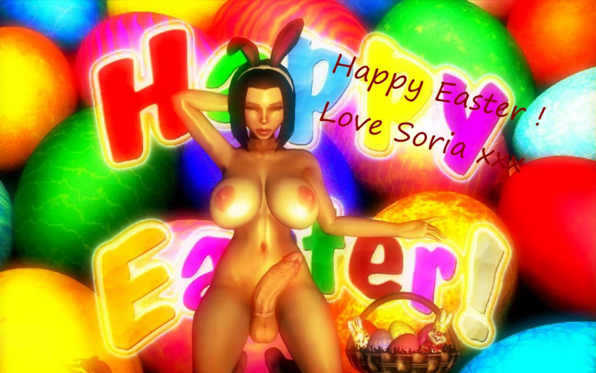 1futa 3d background balls big_breasts breasts bunny_ears chocolate closed_eyes cybercole360 easter easter_basket easter_eggs erect erect_penis erection eyebrows eyelashes eyes feet futa_only futanari headband huge_cock human human_only intersex kneeling large_breasts legs lips lipstick naked nipples nude nude_female penis posing purple_hair render short_hair solo soria text xnalara xps