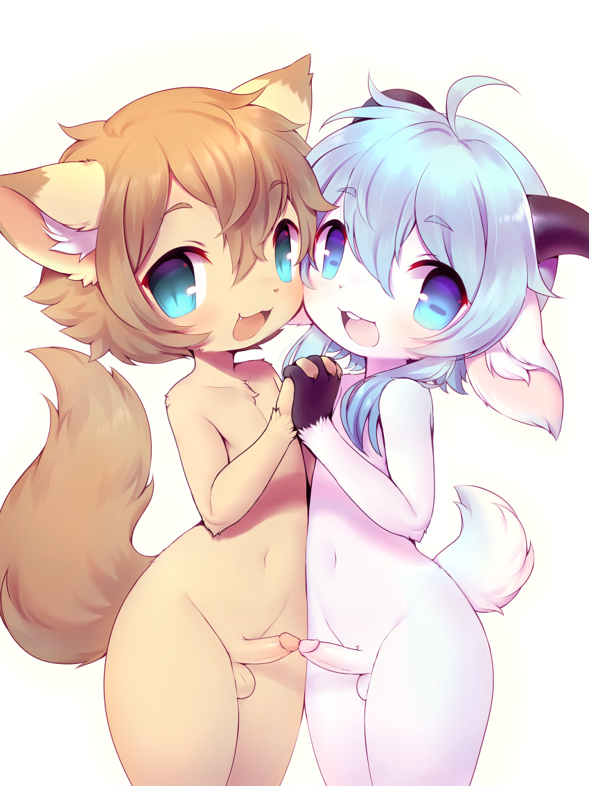 2boys anthro auvere balls crunchobar cub cute duo erection fox frottage fur furry furry_only hi_res humanoid_penis kei_anbie male male_only mineral_(crunchobar) nude penis sheep standing tail young