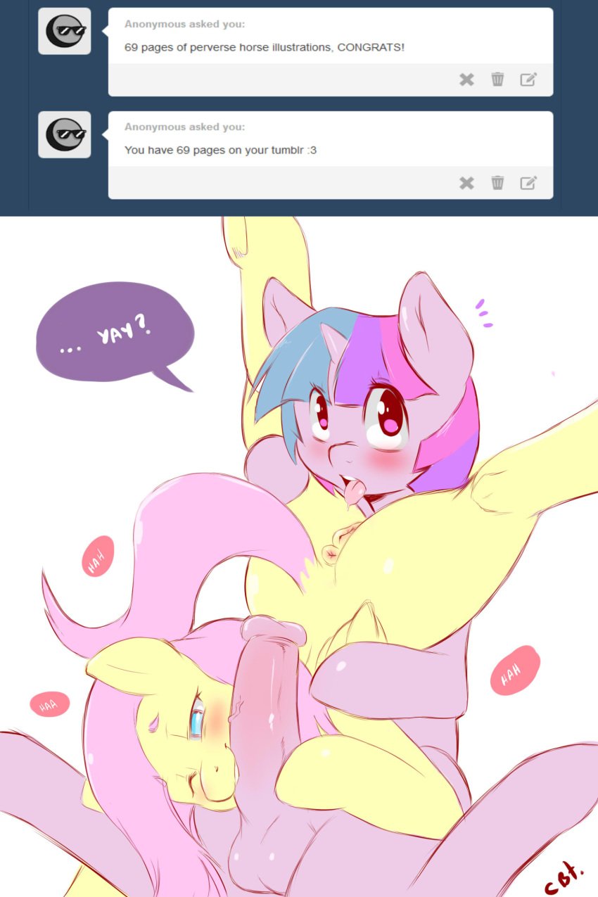 2014 69_position animal_genitalia animal_penis anus balls blush cold-blooded-twilight cunnilingus dickgirl duo english_text equine equine_penis erection feathered_wings feathers female feral fluttershy_(mlp) friendship_is_magic fur futa_on_female futanari futatwi hair hi_res horn horsecock intersex intersex/female legs_up looking_at_viewer mammal multicolored_hair my_little_pony one_eye_closed oral pegasus penis penis_biting pink_hair purple_fur purple_hair pussy sex simple_background text tongue tongue_out tumblr twilight_sparkle_(mlp) two_tone_hair unicorn vaginal_penetration vein white_background wings yellow_feathers yellow_fur