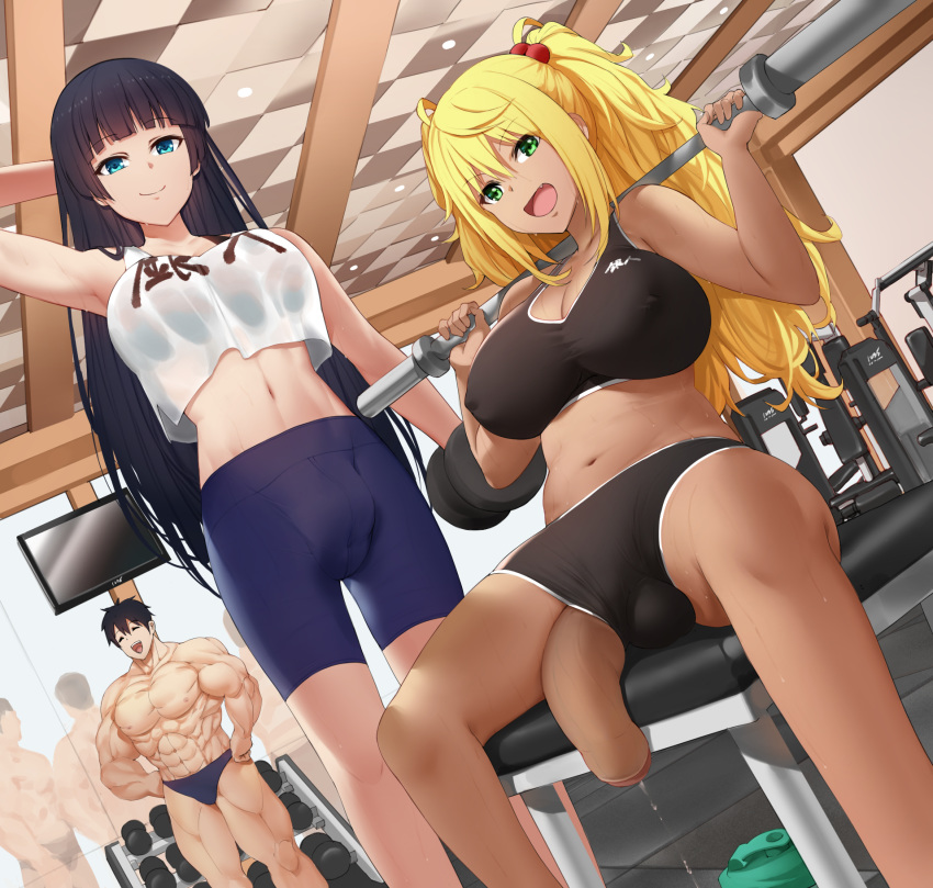 1235 2futas 3boys abs accidental_exposure aqua_eyes ball_bulge balls balls_under_clothes bike_shorts black_hair blonde_hair breasts bulge casual casual_exposure casual_nudity cleavage clothed color curvy dumbbell_nan_kilo_moteru? erect_nipples exposed exposed_penis flaccid foreskin futa_sans_pussy futa_with_futa futa_with_male futanari green_eyes hime_cut huge_breasts human_only intersex large_breasts large_penis long_hair looking_at_viewer machio_naruzo male male_with_male muscular muscular_male nipple_bulge nipples open_mouth penis penis_bulge penis_out penis_under_clothes petite precum precum_drip sakura_hibiki_(dumbbell_nan_kilo_moteru?) see-through shorts sitting slim souryuuin_akemi sports_bra sportswear sweat uncircumcised wardrobe_malfunction weightlifting wide_hips